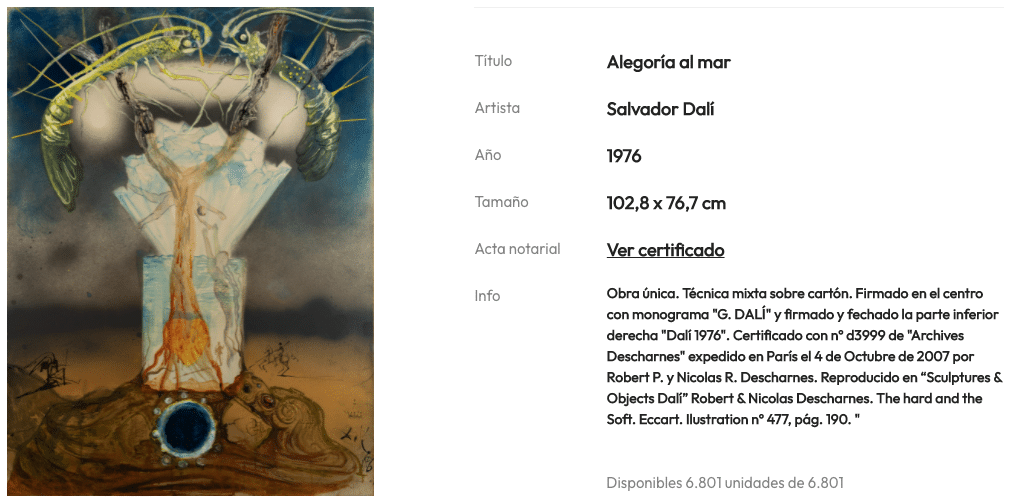 Alegoria al Mar de Salvador Dalí en NFT