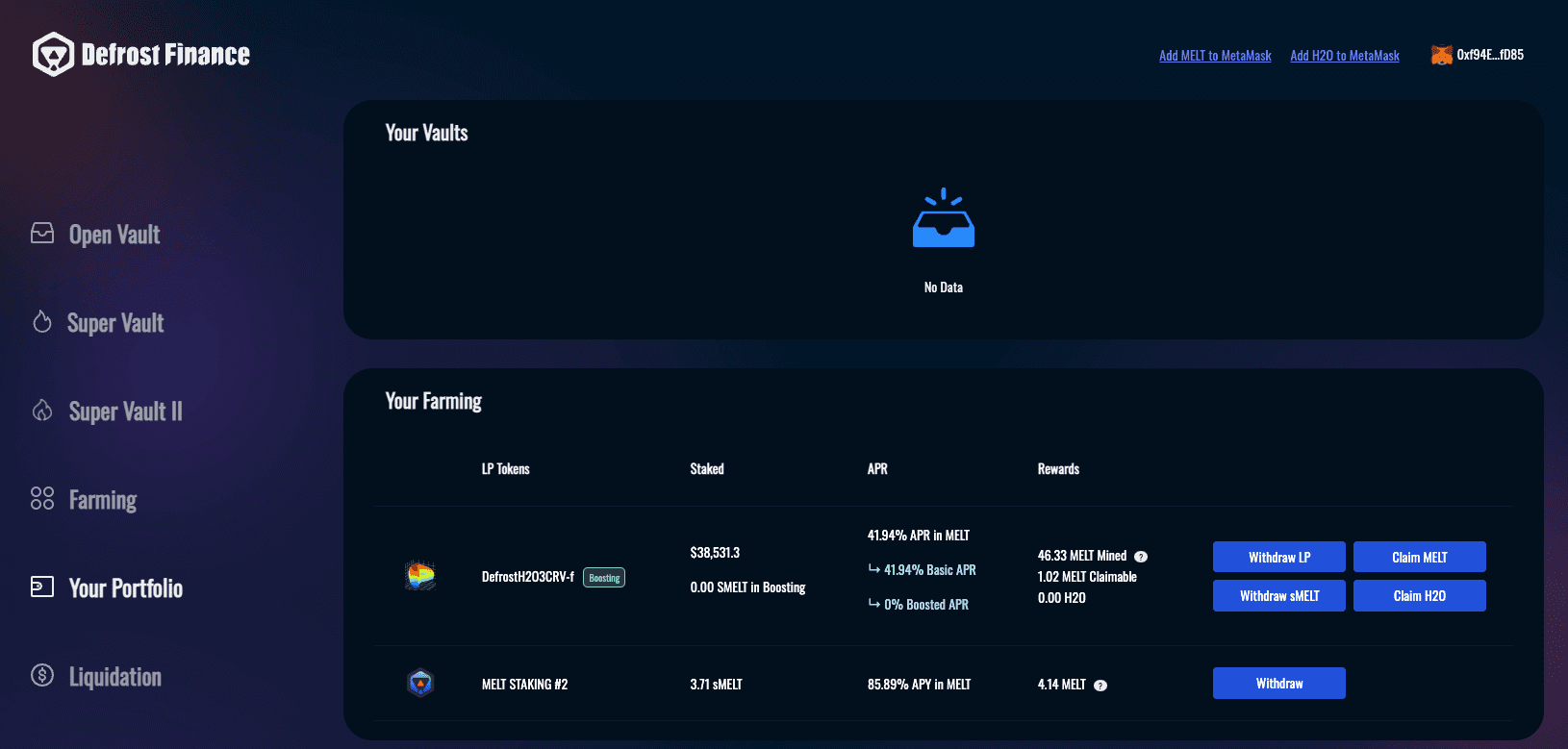Withdraw staking Defrost Finance