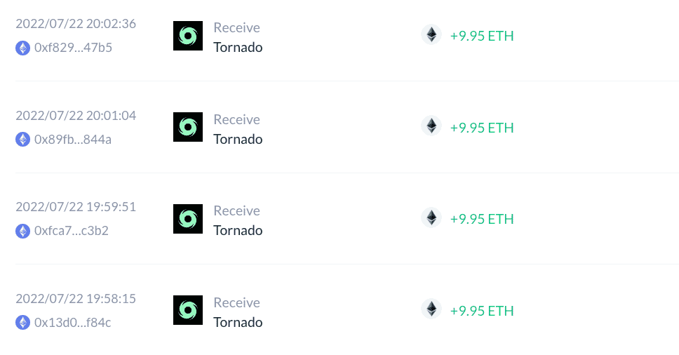 Tornado Cash Historico de Wallets