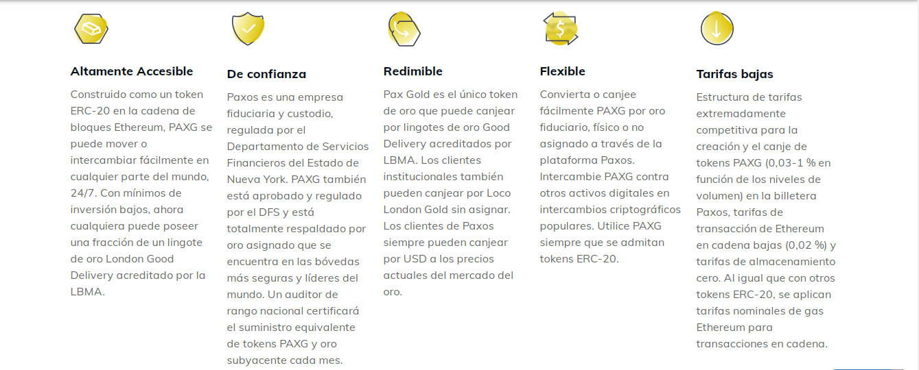 Características y Beneficiosr PAXG