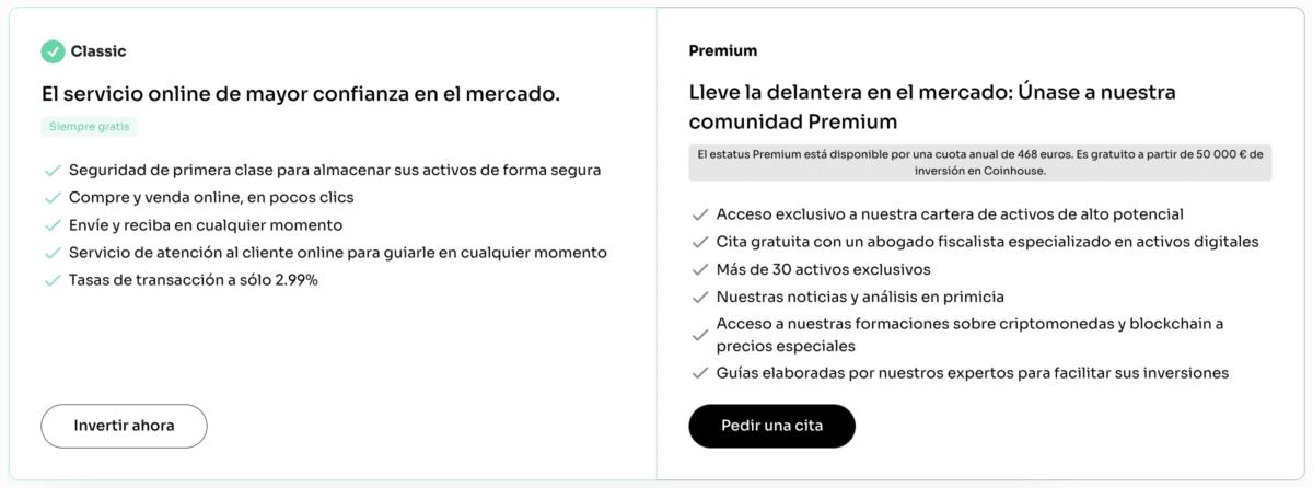 Cuenta classic cuenta premium Coinhouse