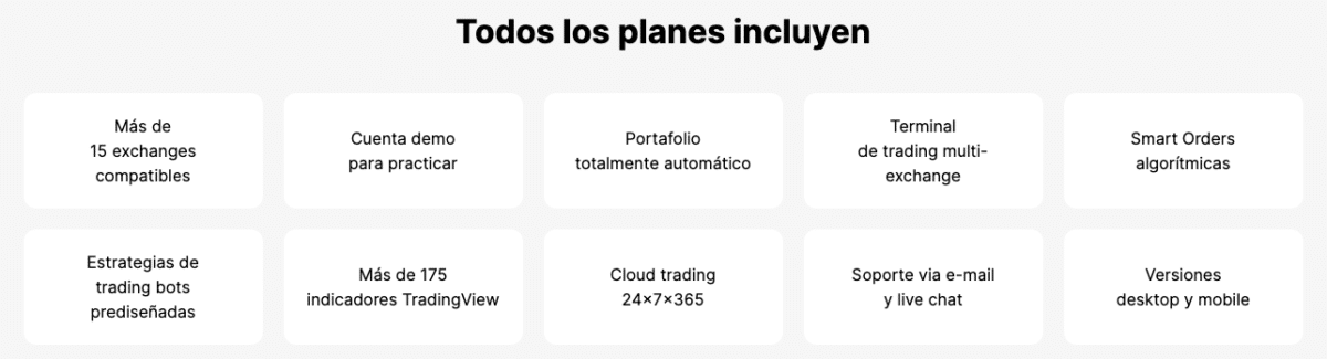 Todos los planes ide Bitsgap incluyen
